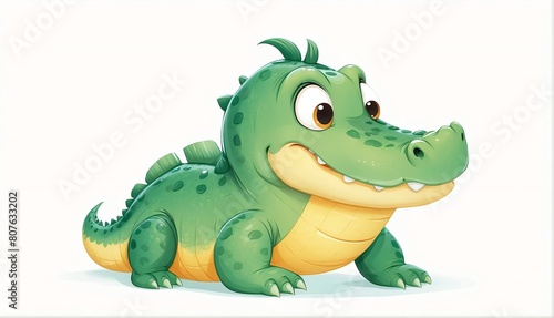 cute crocodile on plain white background from Generative AI © SevenThreeSky