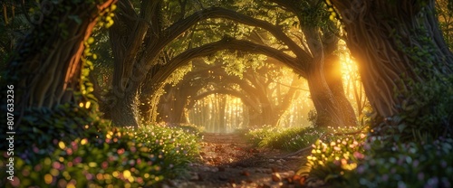 Wander Through A Magical Forest Path And Tree Tunnel At Sunrise On A Spring Morning  Background HD For Designer 