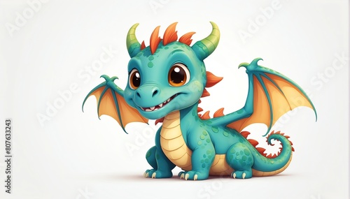 cute dragon on plain white background from Generative AI