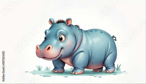 cute hippo on plain white background from Generative AI