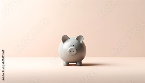 a pastel gray piggy bank in a minimalist style