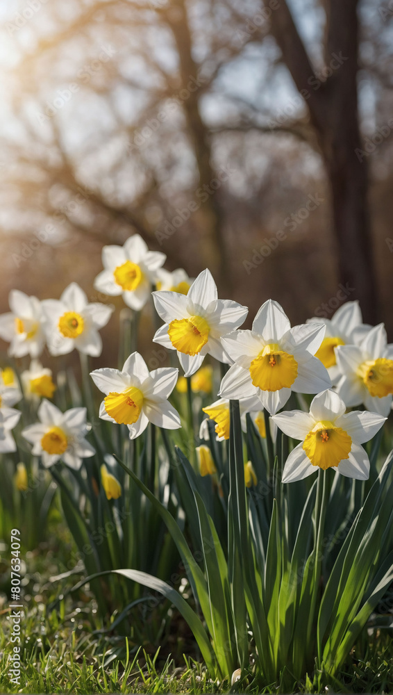 Radiant Blooms, White and Yellow Daffodils Adorn Spring Meadow Banner Radiant Blooms, White and Yellow Daffodils Adorn Spring Meadow Banner
