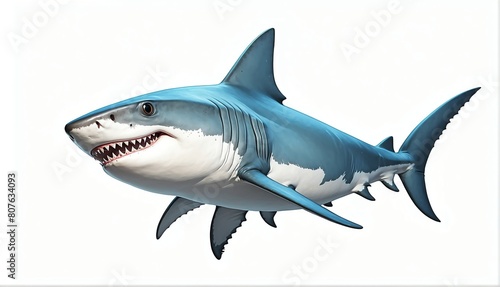 cute shark on plain white background from Generative AI
