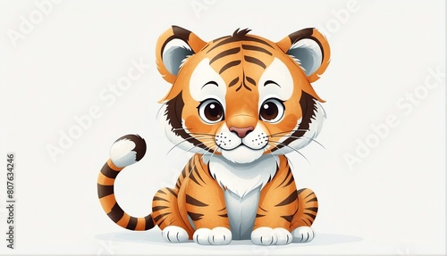 cute tiger cub on plain white background from Generative AI