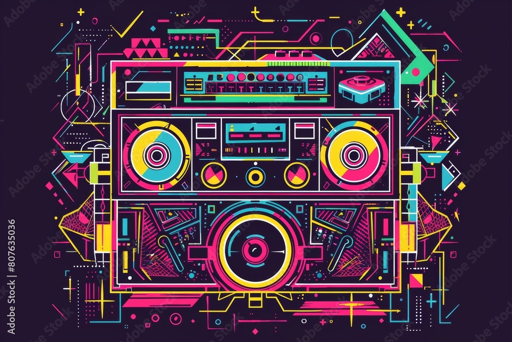 Geometric Neon Boombox with Abstract Elements Geometric Neon Boombox with Abstract Elements