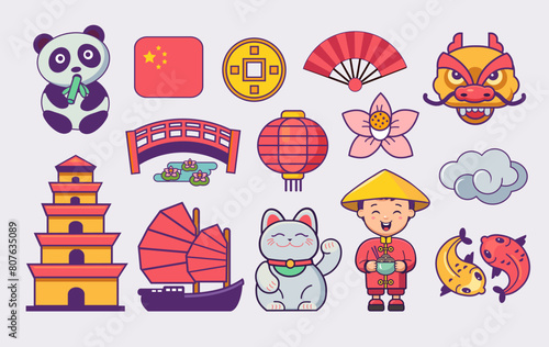 collection of chinese vector flat icons