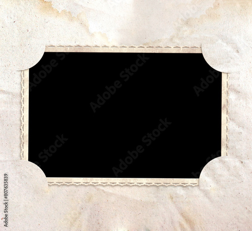 Vintage album page with retro photo frame. Nostalgic scrapbooking style. Mock up template. Copy space for text