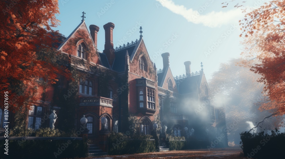 Enchanting Tudor Estate in Fog