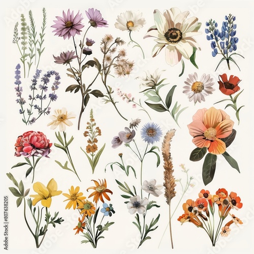 Wallpaper Mural Beautiful Vintage Botanical Illustration Collection with Variety of Flowers Torontodigital.ca