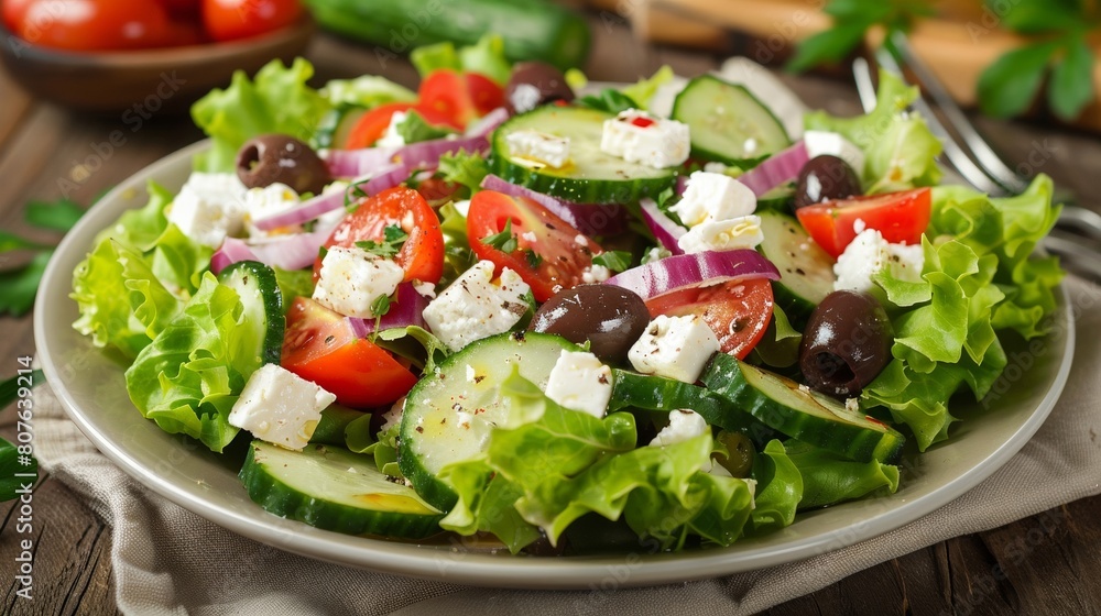 Fresh Greek Salad with Feta and Olives
