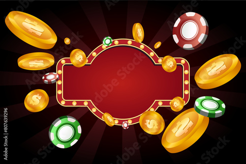 frame with chip and coin casino vector free
