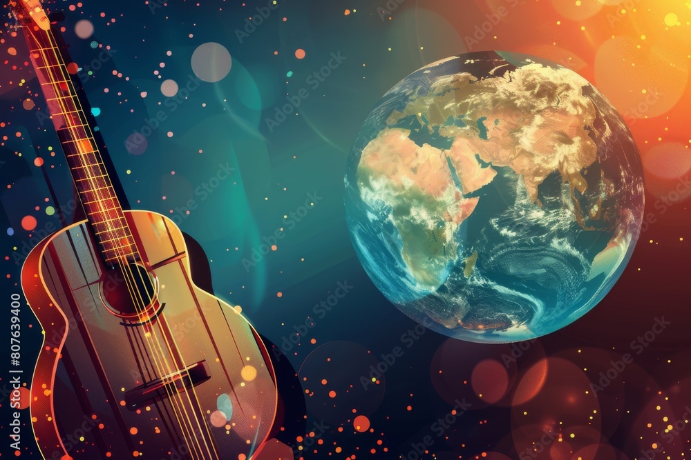 Naklejka premium Ukulele and Earth Background