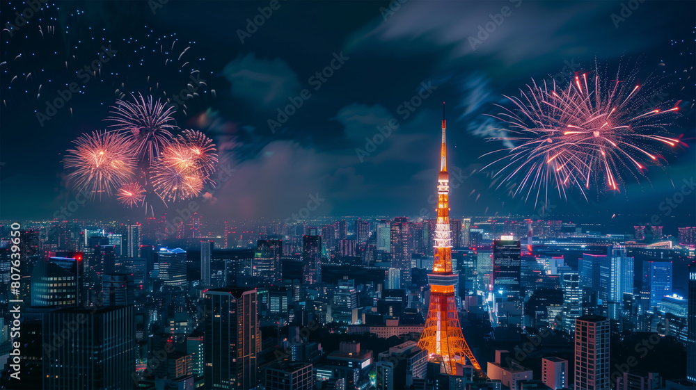 Obraz premium 東京の打ち上げ花火のイメージ