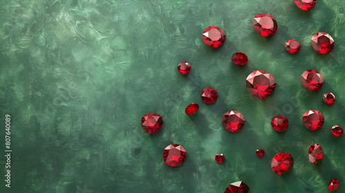 Red ruby stones on green background © Pik_Lover