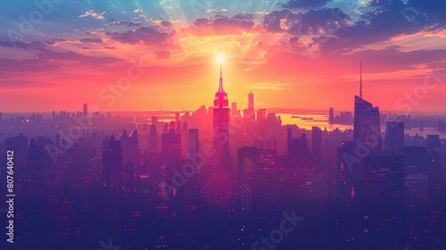 Modern illustration of New York city architecture  silhouette cityscape  skyscrapers  flat style