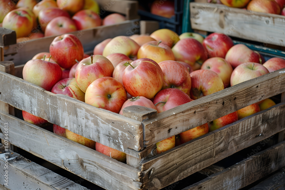 Wooden crates filled with fresh apples Wooden crates filled with fresh apples