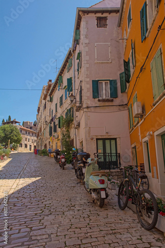 A street in the historic centre of Rovinj old town in Istria, Croatia
