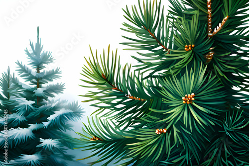 Blue Spruce Branches: A Detailed Canvas with Crisp Edges and Needle-like Leaves Shining Against a Starry Sky