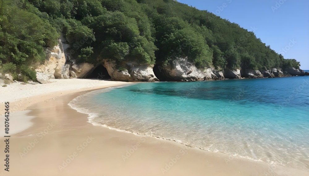 A secluded beach with golden sands and crystal cle upscaled 3