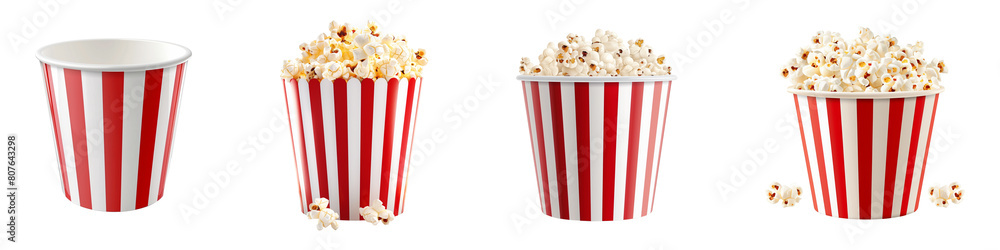 Set of popcorn bucket isolated on transparent and white background Set of popcorn bucket isolated on transparent and white background