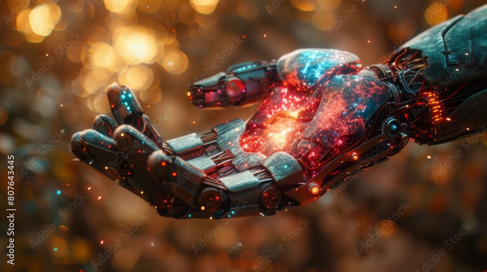 Naklejka premium Future-oriented industry 4.0 and business concept with a robot assistant, cloud service, big data and automation.