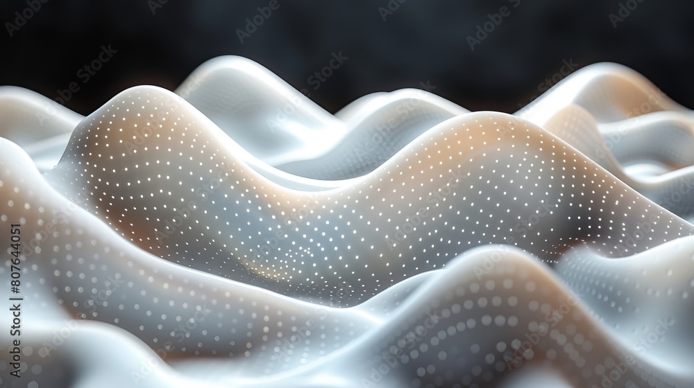 Abstract white futuristic background. 3D rendering of waves with connecting dots and lines. Abstract white background. Abstract white futuristic background. 3D rendering of waves with connecting dots and lines. Abstract white background.