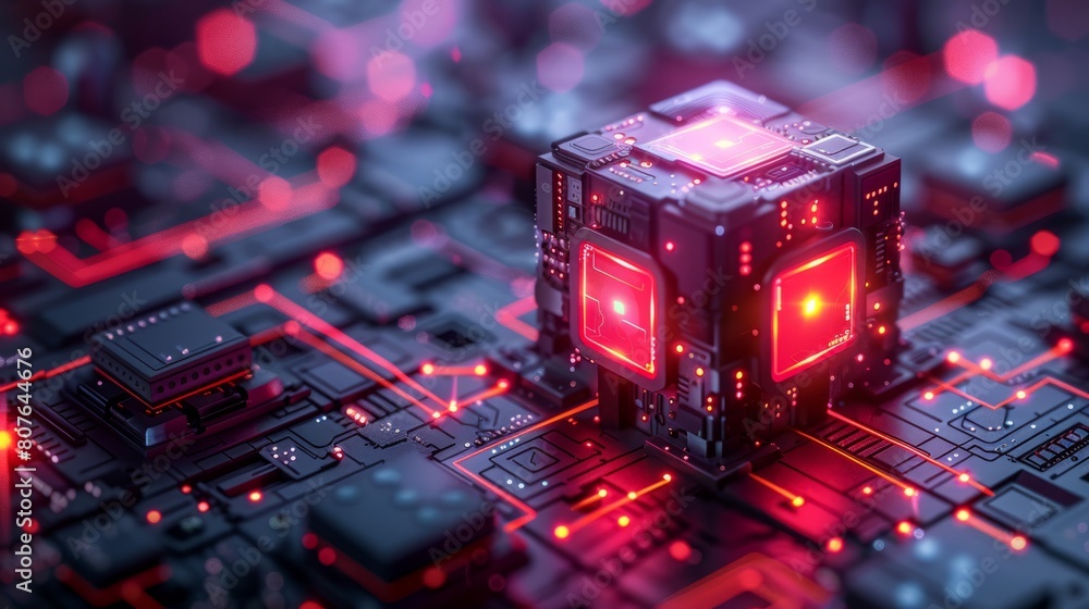 Fototapeta premium Ai isometric icon of robotics technology, machine learning, smart technology and ultraviolet modern web