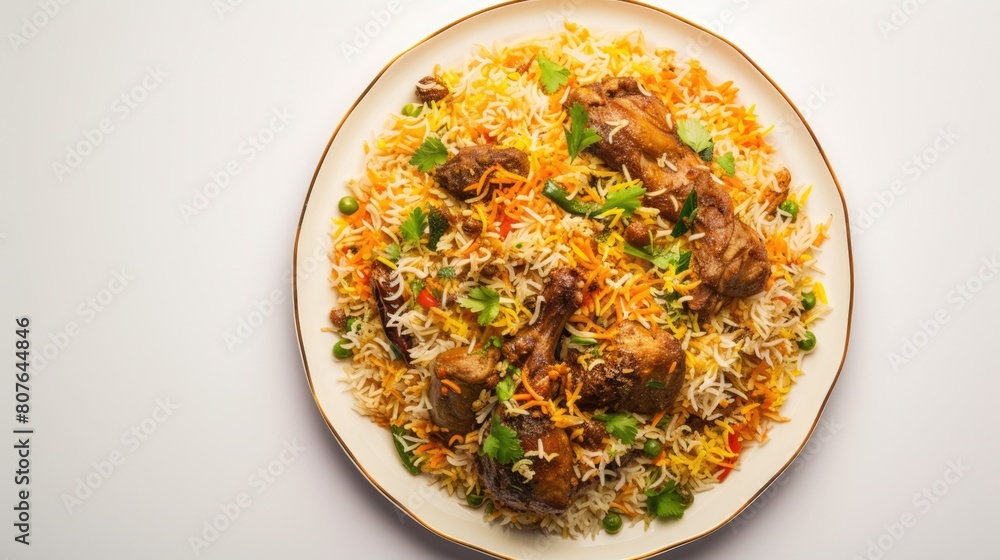 Top View of Appetizing Non Veg Biryani Recipe - Appetizing Non Veg Biryani Dish Served in Bowl, Inviting the Viewer to Enjoy a Serving of this Delectable Dish. Top View of Appetizing Non Veg Biryani Recipe - Appetizing Non Veg Biryani Dish Served in Bowl, Inviting the Viewer to Enjoy a Serving of this Delectable Dish.