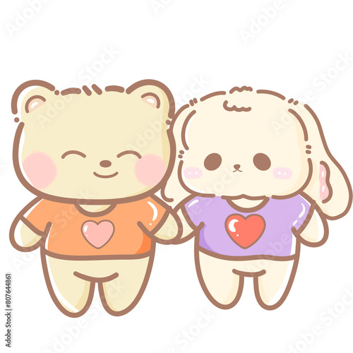 Handdrawn illustration Cute kawaii yellow teddy bear pride month Lgbt Rainbow clipart pastel color greeting card party invitation