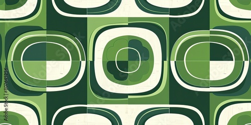 A green and white retro geometric vector pattern with rounded corners  design