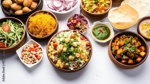 Top View of Mexican Dish Assorted Fresh Salsas and Dips in Various Bowls.