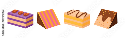 Sweet Cake Dessert with Cream Layers Vector Set