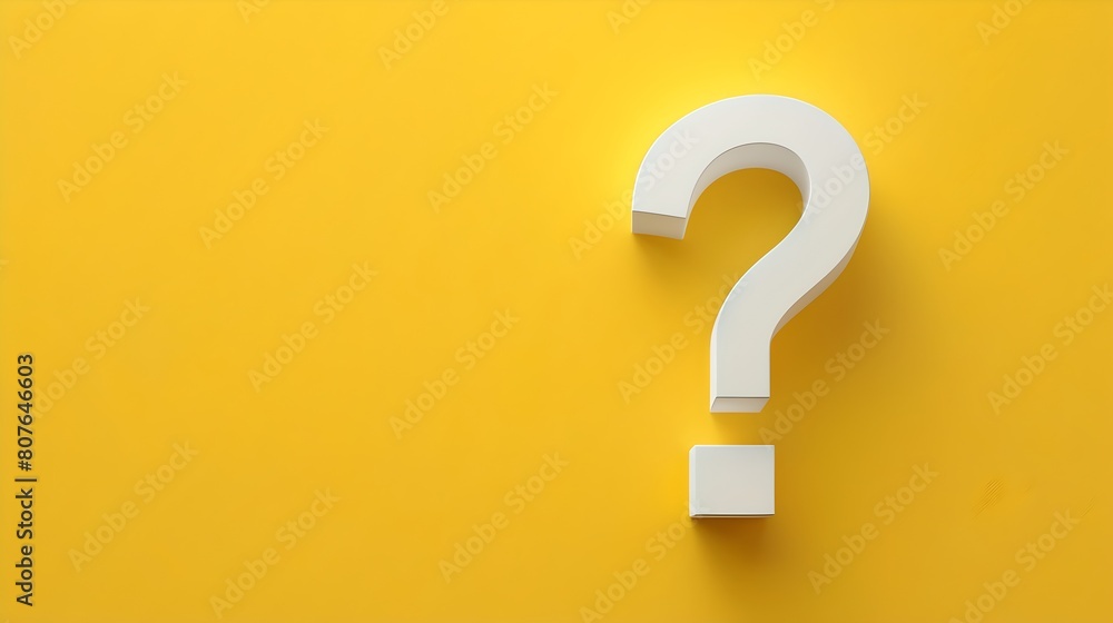 White question mark on a vibrant yellow background. Simple and clear design element for concepts of curiosity and inquiry. Ideal for quizzes and FAQ sections. AI White question mark on a vibrant yellow background. Simple and clear design element for concepts of curiosity and inquiry. Ideal for quizzes and FAQ sections. AI