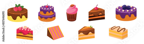 Sweet Cake and Cupcake Dessert with Cream Vector Set