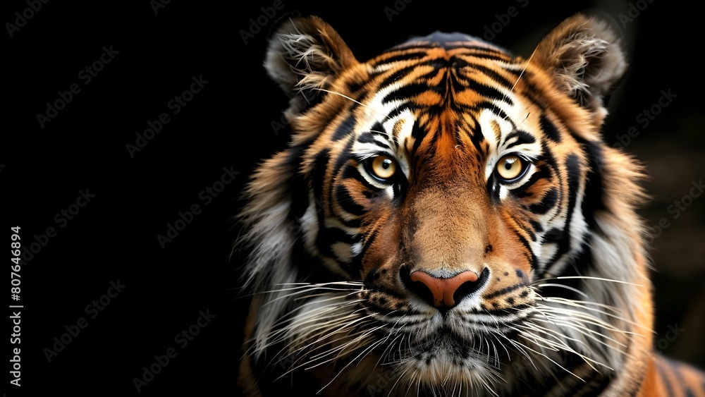 Closeup tiger head with bright colors and wide eyes for wallpaper design. Concept Tiger Photography, Closeup Portrait, Bright Colors, Wide Eyes, Wallpaper Design Closeup tiger head with bright colors and wide eyes for wallpaper design. Concept Tiger Photography, Closeup Portrait, Bright Colors, Wide Eyes, Wallpaper Design