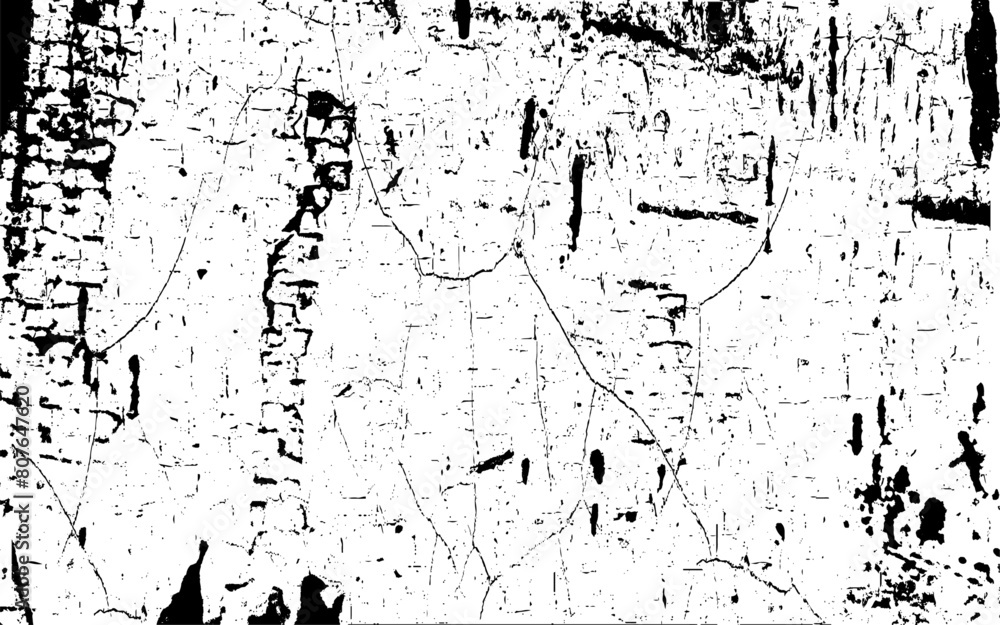 Naklejka premium Black grunge wall effect on white background, cracked ground, ground distress texture, damage texture, scratch texture