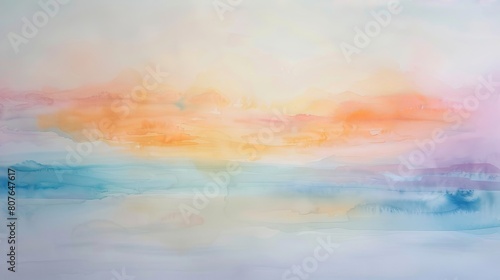 Watercolor painting of a soft pastel sunrise, the gentle gradients creating a soothing backdrop in a patient's waiting area