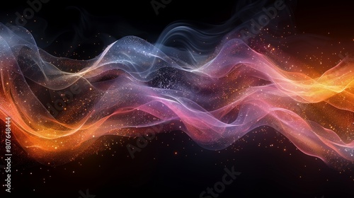 Abstract futuristic background. Science  digital  and communication concept with wave lines flowing dynamically in diverse colors. Generative ai illustration.