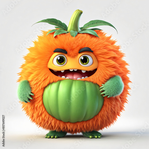 Cute chubby fluffy little papaya monster  3D cartoon character
