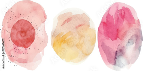 Watercolor smears, brush strokes in pastel vintage style for boho design, retro children toy theme. Hand drawn watercolor pink, yellow, red clipart for cards, invitations, baby showers.