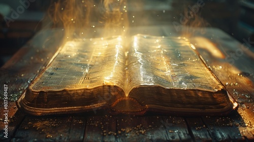 Animated Holy Bible banner, illuminated message, and generative AI, a truly ancient book