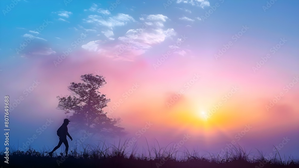 A person strolling during a beautiful sunset. Concept Nature, Sunset, Walking, Relaxation, Tranquility A person strolling during a beautiful sunset. Concept Nature, Sunset, Walking, Relaxation, Tranquility