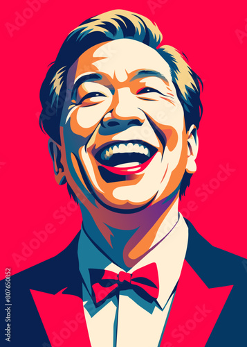 A man laughing The image is a stylized pop art portrait of a man, likely an actor or public figure, in the distinctive style often associated with the Pop Art movement.