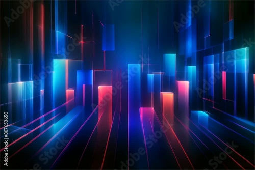 Wallpaper Mural Abstract technology motion background with glowing pink and blue neon lines.  Torontodigital.ca