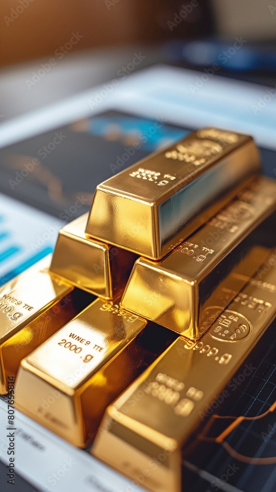 Gold bars stack on top of chart-driven tools for regulatory compliance indicators. Gold bars stack on top of chart-driven tools for regulatory compliance indicators.