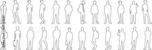 boy Line art collection featuring boys in various poses, standing, walking, casual. Ideal man outline for animation, character design