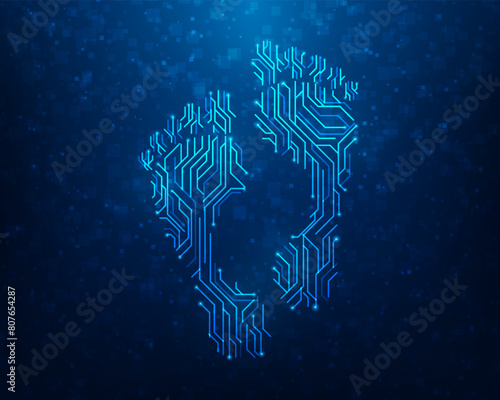 technology digital footprint circuit on blue background. foot shape combined line and dot. vector illustration hi-tech design.
