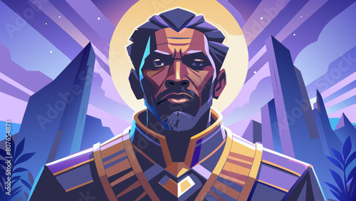 a dignified Angolan man with a commanding presence and eyes that reflect the resilience and determination of his people. His strong, angular features speak of generations of strength