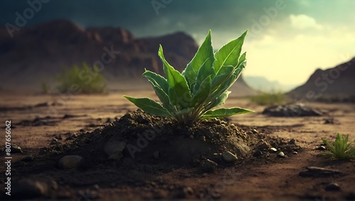 the concept of plants growing in barren land after the apocalypse, created with generative ai