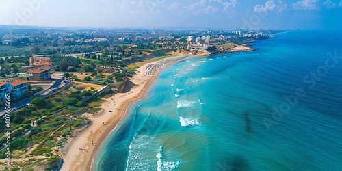 Aerial view of beautiful Herzliya beach photo